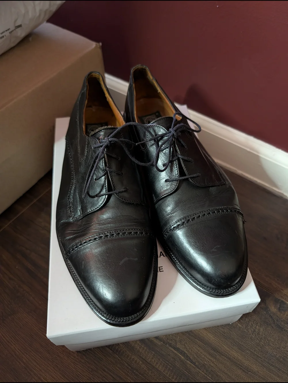 CABLE & CO. Men's Italian Black Leather Lace-Up Brogue Derby Dress Shoes 12D
